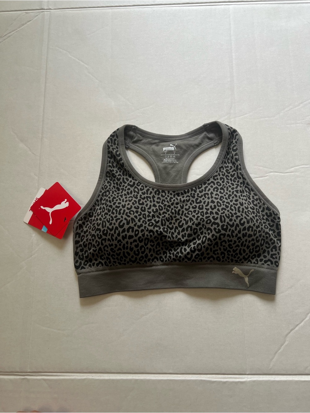 Puma Gray Leopard-Print Racerback Sports Bra